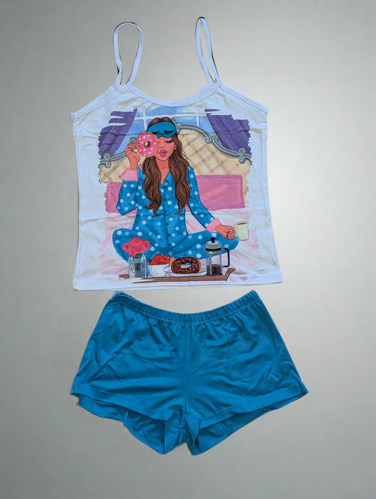 SALE - One color Shorts and Strappy blouse