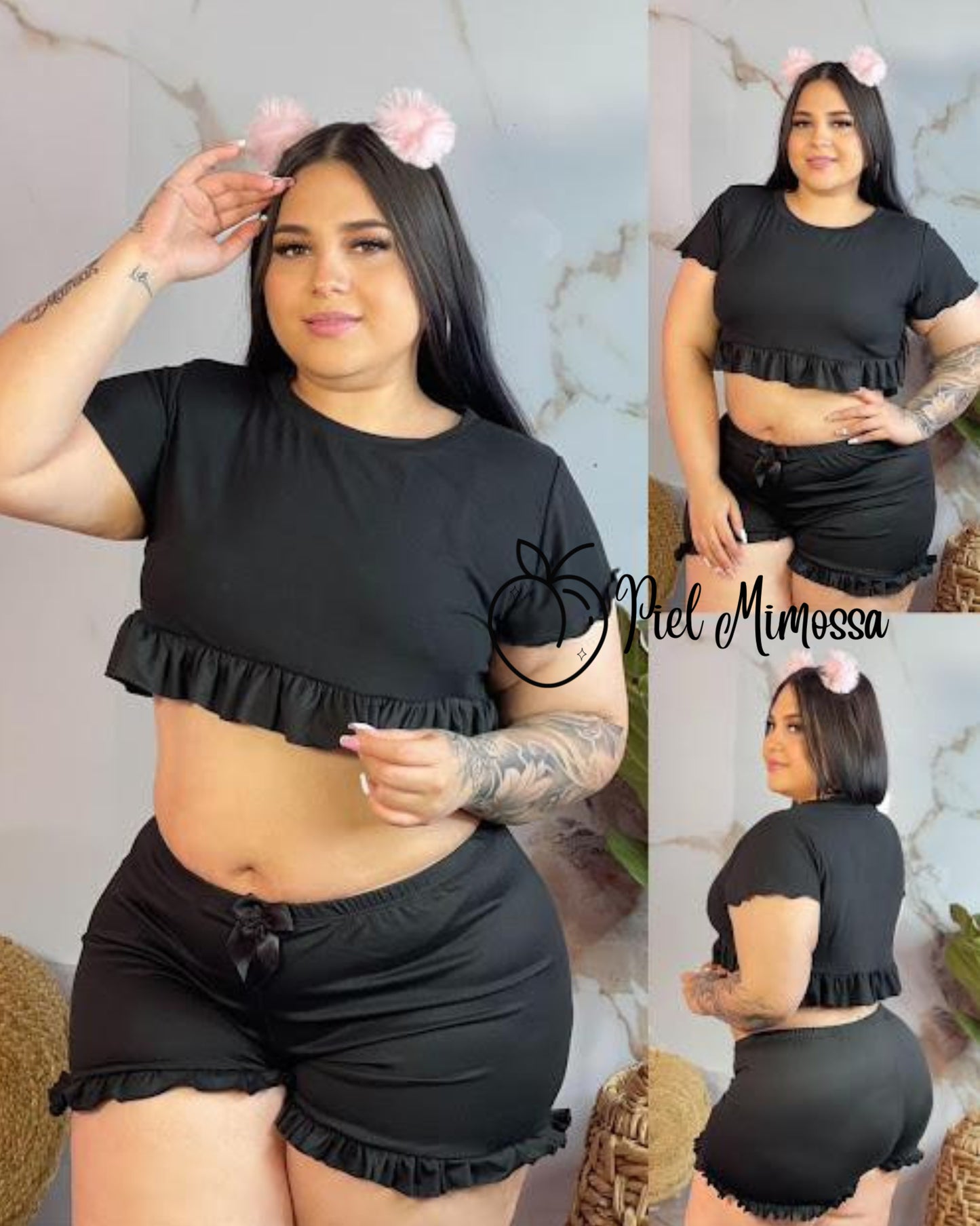 Shorts and Blouse Plus Set One Color