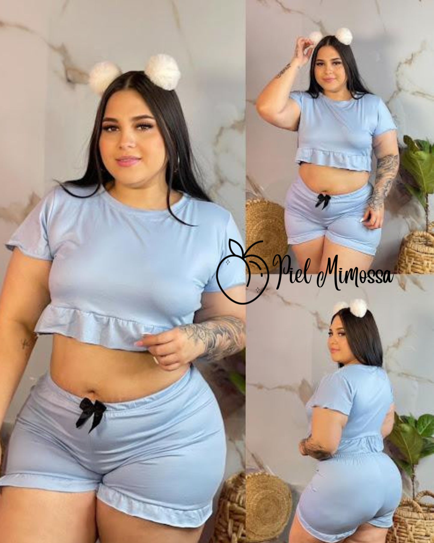 Shorts and Blouse Plus Set One Color