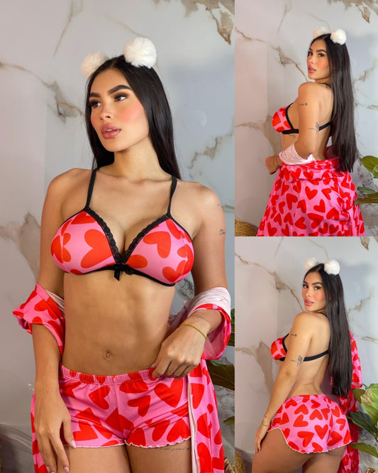 Shorts, Bra and Robe Set