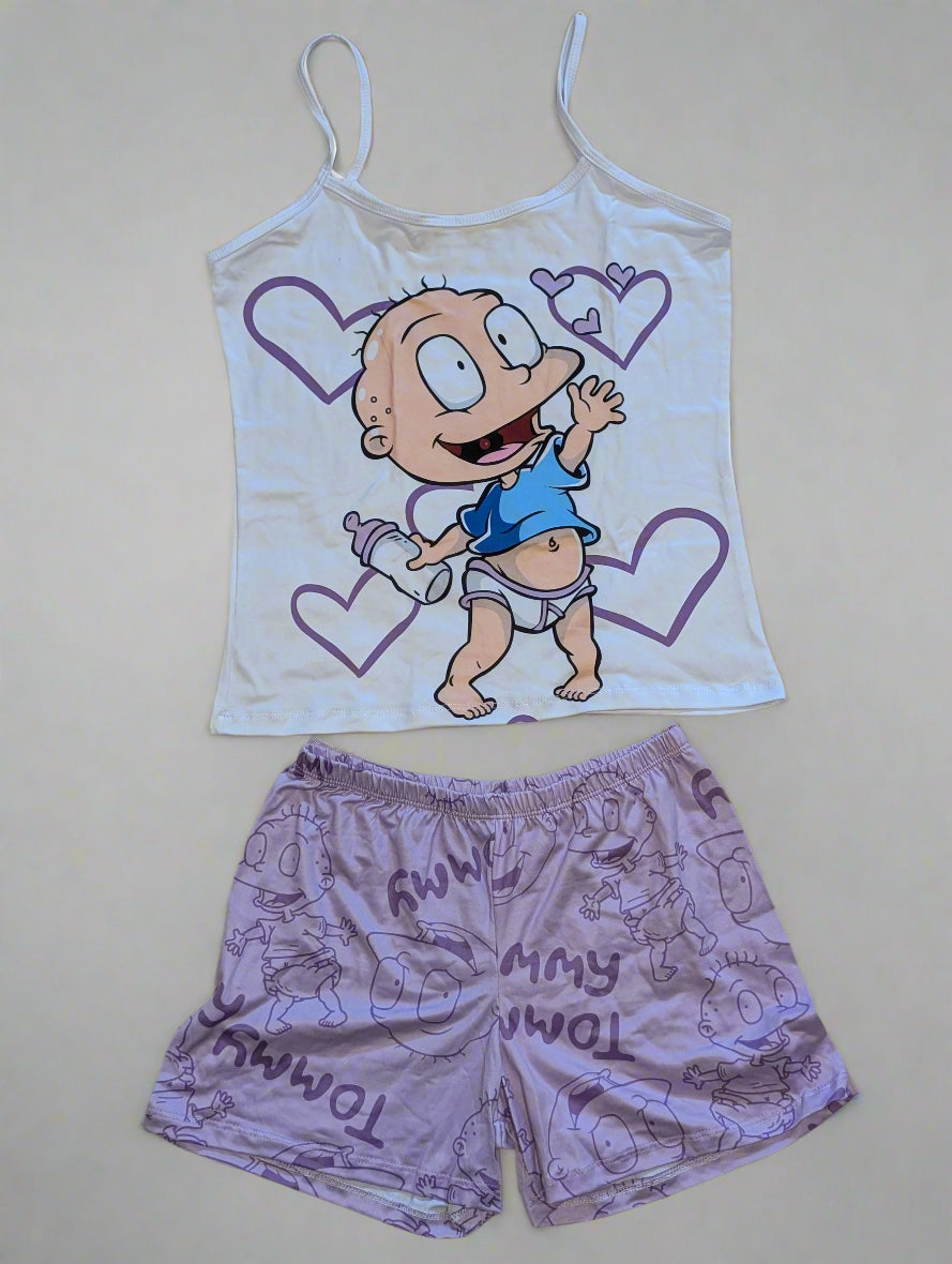 SALE - One color Shorts and Strappy blouse