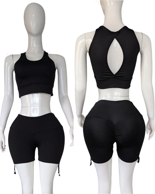 Ruched Side Tie Shorts Set